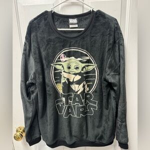 Star Wars Baby Yoda Sweatshirt The Child Grogu Black Fuzzy Women’s Large